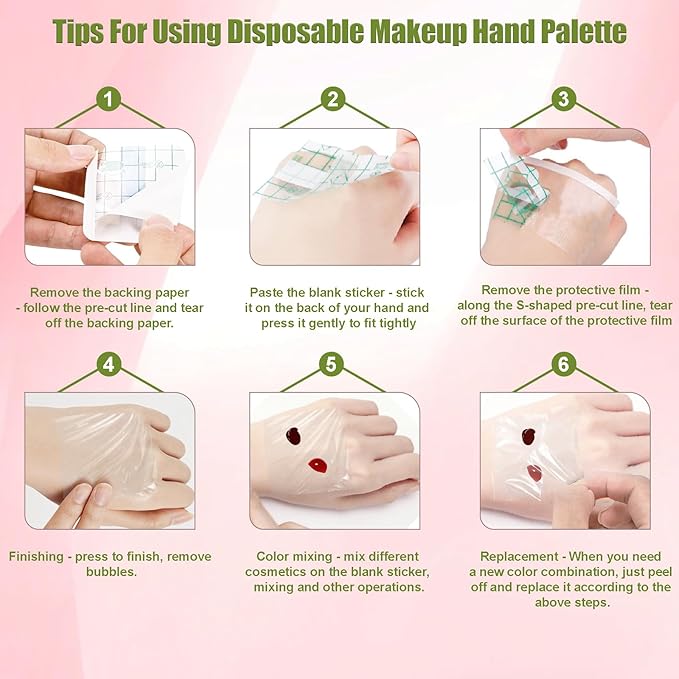 Makeup Mixing Palette Set, Makeup Hand Palette Single Use Makeup Mixing Tray Disposable Adhesive Cosmetic Makeup Palette Transparent Makeup Tape, Stainless Steel Foundation Mixing Palette with Spatula-Velvo Beauty