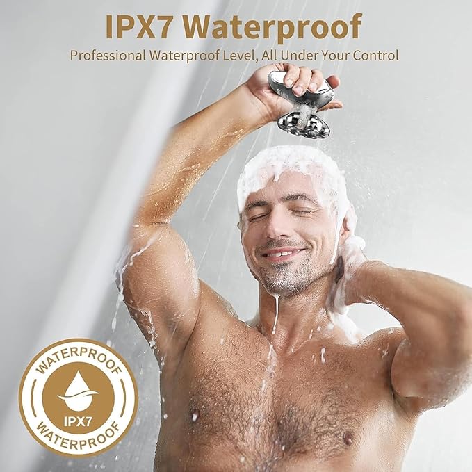 Detachable Head Shavers, SHPAVVER 5 in 1 Electric Razor IPX7 Waterproof for Bald Men, Wet Dry LED Display Rechargeable 7D Rotary Shaver Grooming Kit with Type C Charge A,Bright Silver-Velvo Beauty