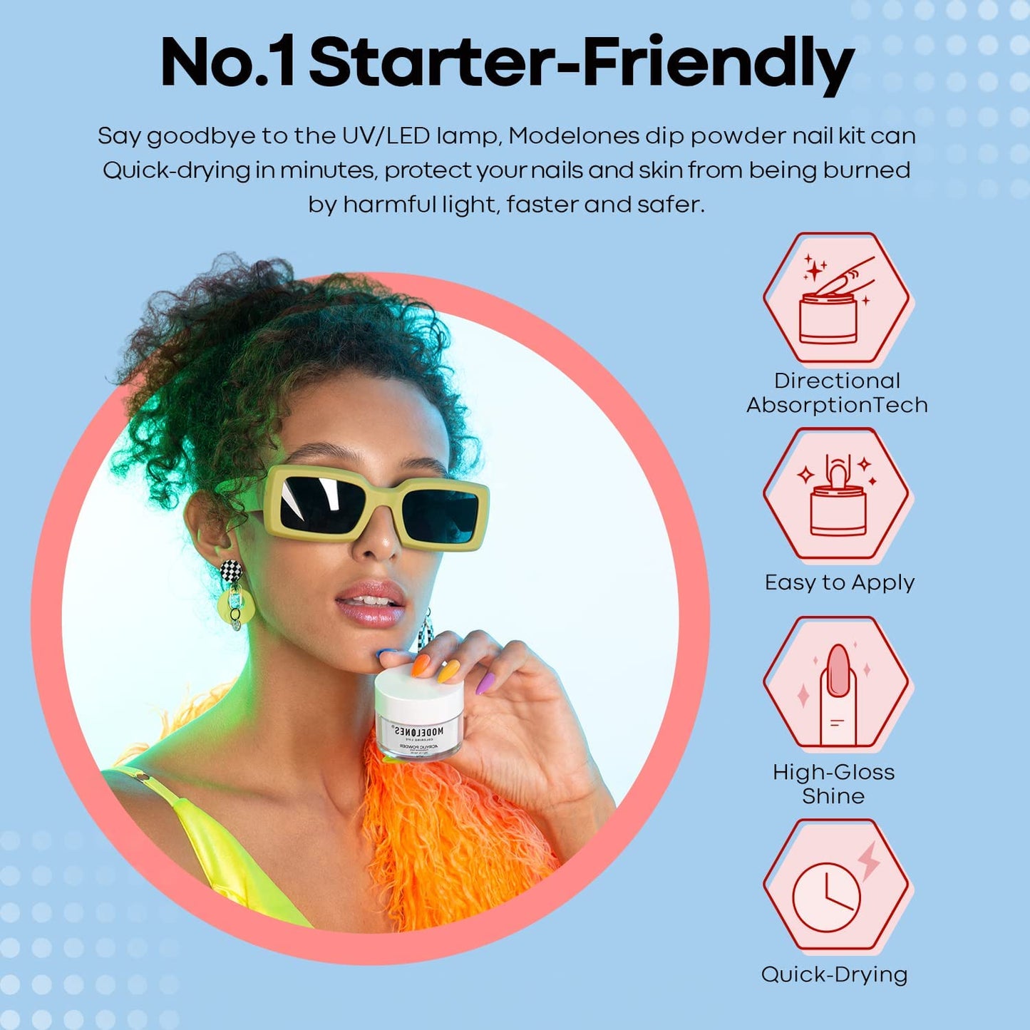 Modelones Dip Powder Clear Color - Long-Lasting Nail Dipping Powder Kit - DIY French Nail Art at Home - No Lamp Required-Velvo Beauty