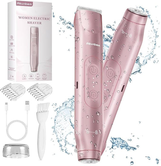 2 in 1 Women Electric Shaver Dual Head Bikini Trimmer for Women IPX7 Waterproof Wet & Dry Use Body Hair Trimmer and Facial Hair Remover for Bikini Underarm Leg Arm Body Face, Pink-Velvo Beauty