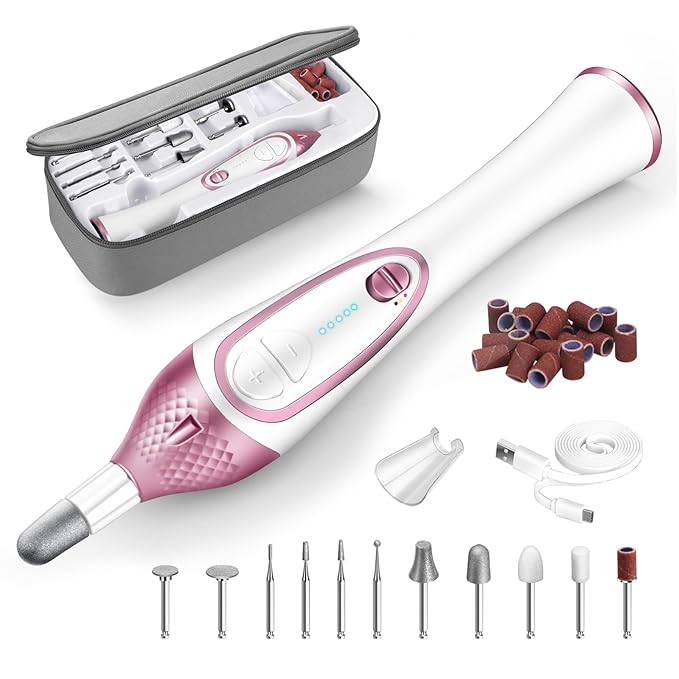 36-Piece Professional Manicure Pedicure Kit-Cordless Electric Nail File Kit,20000RPM, 11Pcs Bits,4 Speed,Rechargeable Pedicure Tool for Feet,Hand Foot Care Nail Drill Tool for Nail Grind Trim Polish-Velvo Beauty