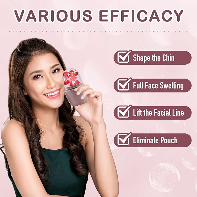 XHJRI Ice Face Roller Massager,Ice Cube Roller for Face, Eyes and Neck Naturally Conditioning and Skin Care,De-Puff Eye Bags,Reduce Migraine Pain,Reusable Massage Silicone Ice Mold (New Brown)-Velvo Beauty