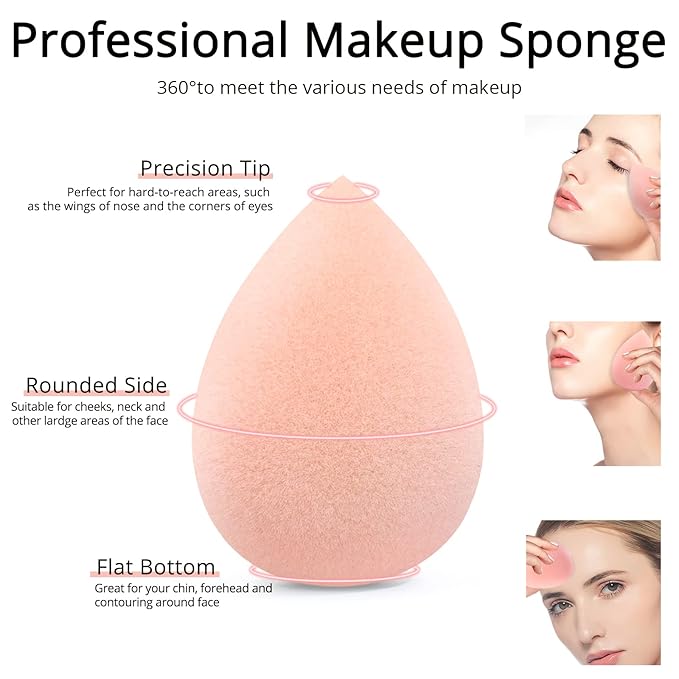 BEAKEY Makeup Sponge Set, Foundation Blending Sponge, Beauty Sponges Flawless for Liquid, Cream, and Powder, Microfiber Latex-Free and Vegan Boun Boun Sponges, 5 Pcs Pink Makeup Sponges-Velvo Beauty