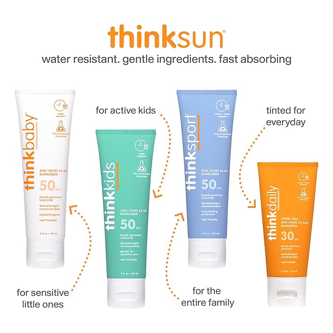 Thinkbaby SPF 50+ Baby Mineral Sunscreen – Safe, Natural Sunblock for Babies - Water Resistant Sun Cream – Broad Spectrum UVA/UVB Sun Protection – Vegan Baby Sunscreen Lotion, 6 Oz.-Velvo Beauty