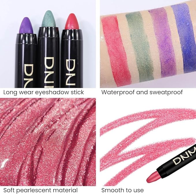evpct 2Pcs Cream Eyeshadow Sticks Set for Eyes Waterproof, Blue Shimmer & Red Shimmer Matte Eye shadow Stick Pencil Pen Bulk sombras en crema para ojos 32+35-Velvo Beauty