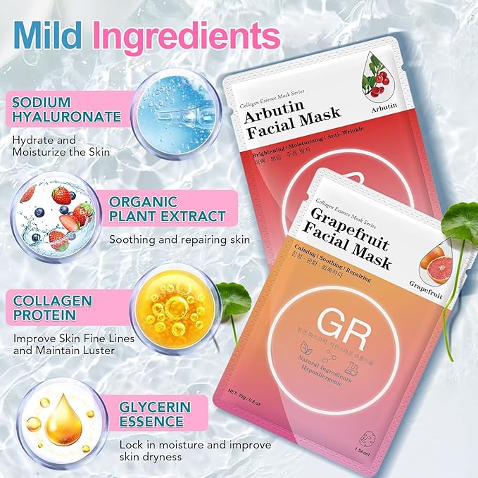 VESPRO 24 Pack Face Masks Skincare for Women, Moisturizing Face Mask Skin Care Suitable for All Skin Types, Bulk Sheet Facial Mask Gifts Set for Spa Party, Facial Masks for Women Skin Care-Velvo Beauty