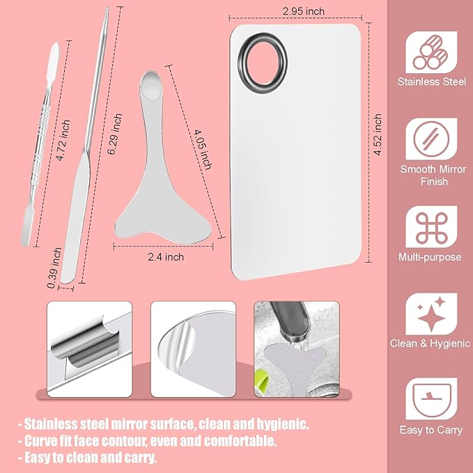 4 Pcs Makeup Spatula Korean Set, Spatula Makeup Korean Foundation Spatula, Stainless Steel Cosmetic Makeup Palette, Korean Makeup Spatula, Makeup Mixing Palette Cosmetic Spatula Skin Care Spatula Tool-Velvo Beauty