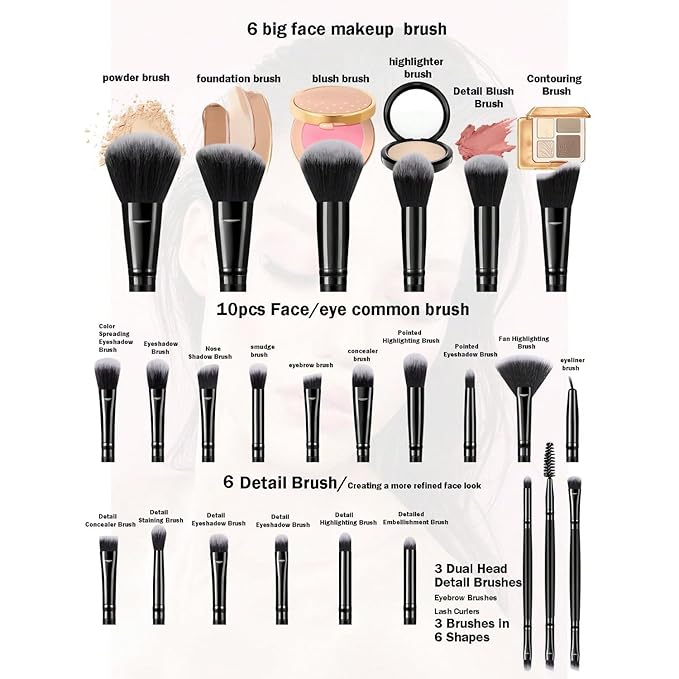 47Pcs Black Makeup Brushes Set Professional Makeup Kit Multi-functional Makeup Tool Set with Facial Makeup Accessories, Foundation Makeup Brush Kit Eye and Face Make up Brushes & Tools-Velvo Beauty