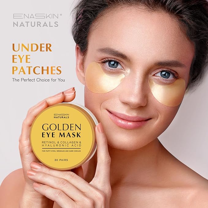 Enaskin Naturals Under Eye Patches Dark Circles Under Eye Masks for Puffiness - 24K Gold Eye Gel Pads Retinol Collagen Hyaluronic Acid Moisturizing & Reducing Wrinkles (24K Gold)-Velvo Beauty