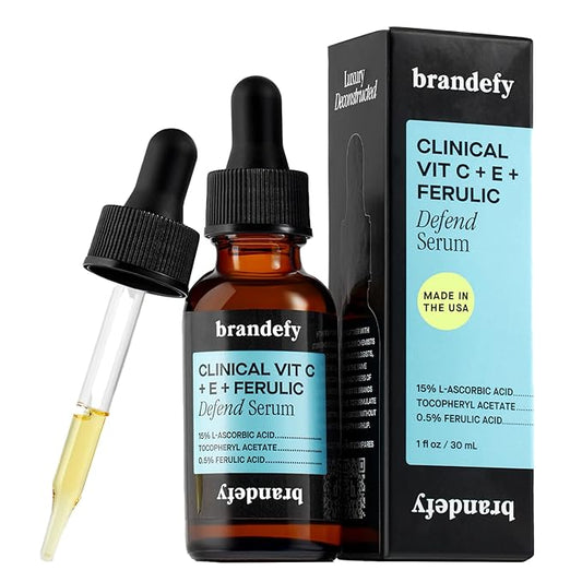 Brandefy Vitamin C Face Serum 15% L. Ascorbic Acid, Ferulic Acid .5% + Vitamin E for Self Care and Beauty, Face Dark Spot Corrector and Anti Aging 1oz, Made In The USA-Velvo Beauty