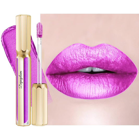 Purple Lipsticks for Women Metallic Lipstick Long Lasting Lip Gloss Metal Shine Lightweight Hydrating Full Coverage Lip Color, DP102 Piggy-Velvo Beauty