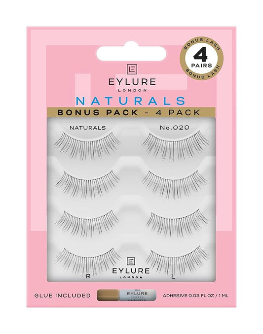 Eylure Naturals No. 020 Reusable Eyelashes, Adhesive Included, Black, 4 Pairs-Velvo Beauty
