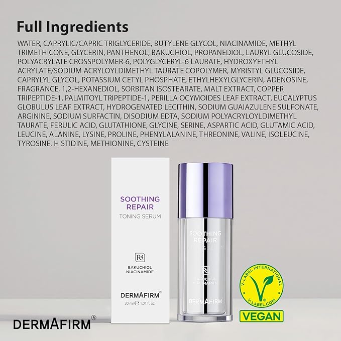DERMAFIRM Bakuchiol Retinol Serum for Glass Skin with Niacinamide & Peptides | Daily Korean Skin Care for Sensitive Skin | Soothing Repair Toning Serum R4 for Glass Skin-Velvo Beauty