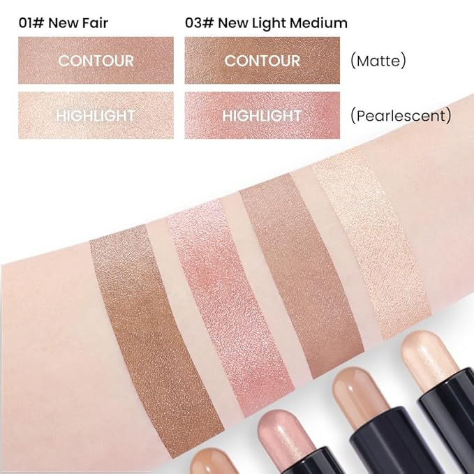 evpct 2in1 Face Shaping & Contouring Stick Cream Contour Concealer Bronzer Stick Makeup Kit for Beginner Face Highlighter Makeup Stick contorno maquillaje de maquillaje, NEW Fair + NEW Light Medium-Velvo Beauty