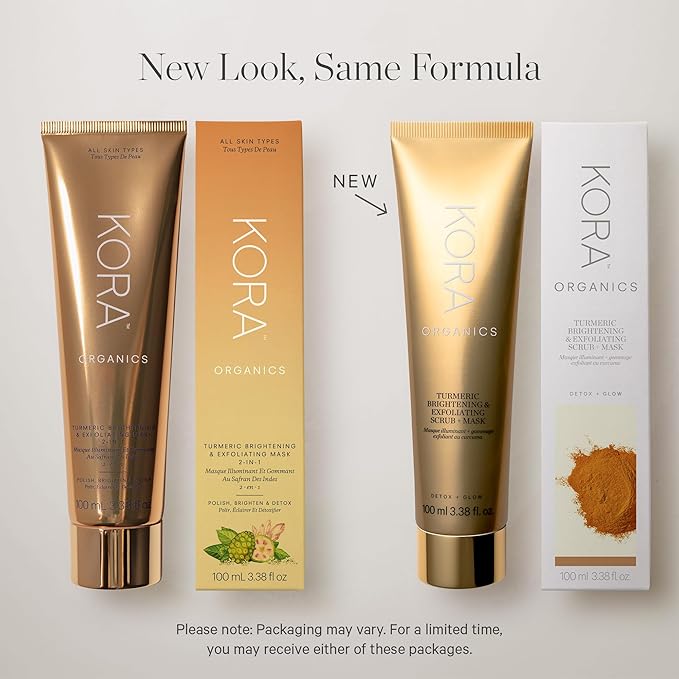 KORA Organics Turmeric Brightening & Exfoliating Mask, Multi-Use Facial Scrub, Polish & Illuminate, Certified Organic Exfoliating Face Mask, Cruelty Free Exfoliator - 3.38 fl oz-Velvo Beauty