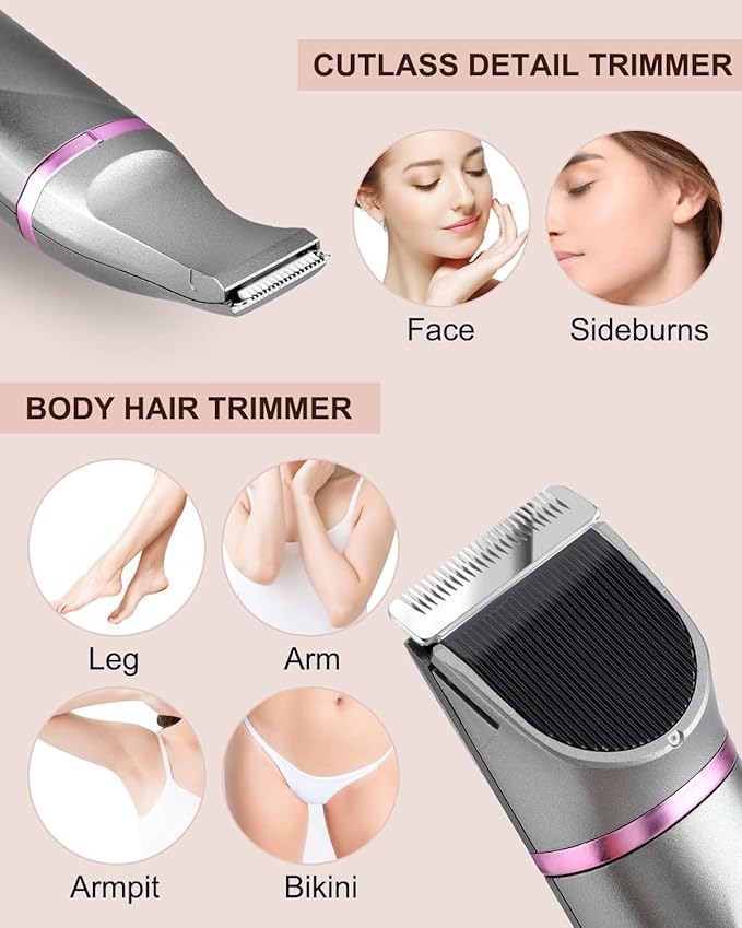 Pubic Hair Trimmer Women Bikini Trimmer Electric Shaver Razor for Bikini Armpit Legs Groin Hair Removal Body Hair Trimmer, Rechargeable Waterproof for Wet and Dry Use,Gray&Purple-Velvo Beauty