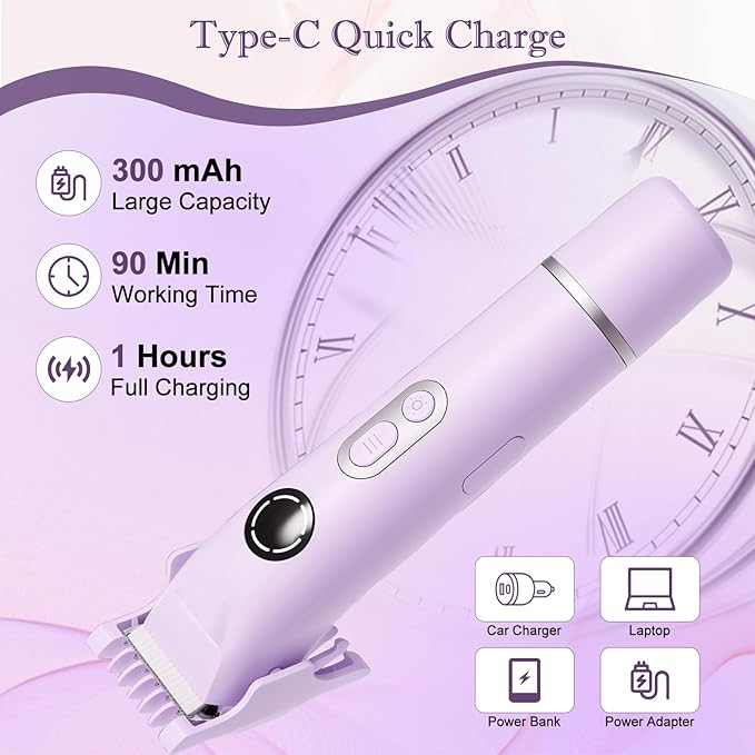 Upgrade Dermave Bikini Shaver, Dual Head 4 in 1 Bikini Trimmer for Women, IPX7 Waterproof Wet & Dry Use Electric Razor with Led Light and Display for Nose, Eyebrow, Bikini, Body (Purple)-Velvo Beauty