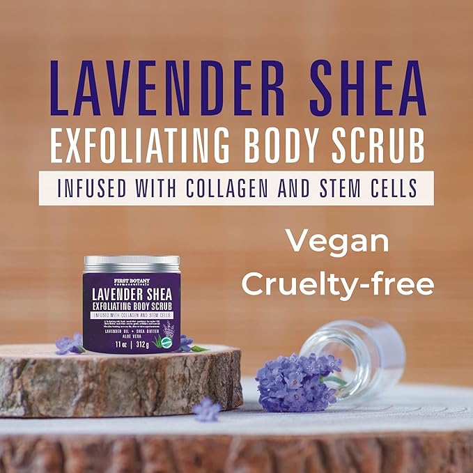 First Botany Body Scrub - Natural Exfoliating Salt Scrub & Body and Face Souffle helps with Moisturizing Skin, Acne, Cellulite, Dead Skin Scars, Wrinkles (10 fl oz, Lavender)-Velvo Beauty