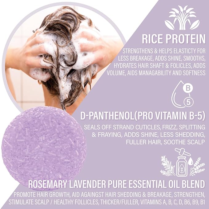Rosemary Lavender Volumizing Shampoo Bar, Vegan, Sulfate-Free, Made in the USA, with Rice Protein for Fine Hair, Eco-Friendly, Plastic-Free, Up to 60 Washes-Velvo Beauty