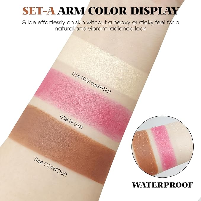 3Pcs Cream Contour Stick Makeup Kit - Cream Blush Stick Highlighter Stick Contour Bronzer Stick for Cheeks, Waterproof Long Lasting Blendable, Contour Stick Trio for Face Makeup (#01, 03, 04)-Velvo Beauty