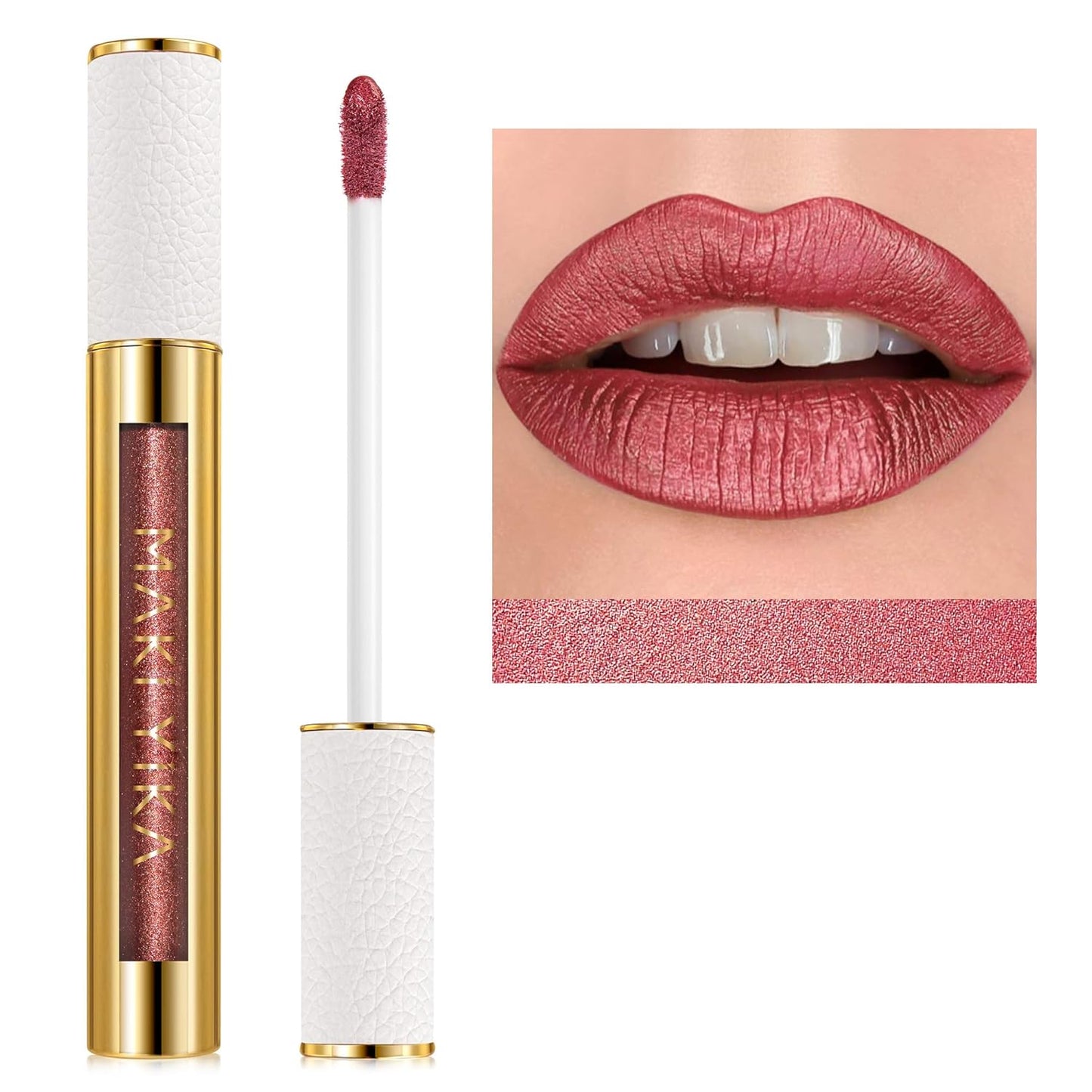 MAKI YIKA Red Lipstick for Women Metallic Lipsticks Glitter Long Lasting Lipstick No Smudge No Transfer Liquid Pink Lip Gloss (BR05 Victoria)-Velvo Beauty