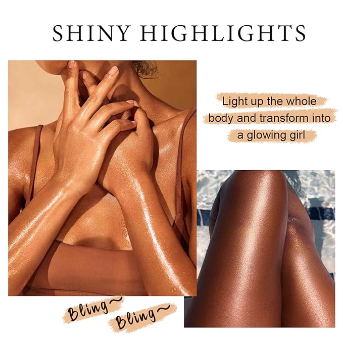 Shimmer Body Luminizer 5 Color Waterproof Smooth Face Body Glow Illuminator Non-sticky Liquid Body Highlight Illuminator for Face & Body & Leg (80 ML, 04 Golden Brown)-Velvo Beauty