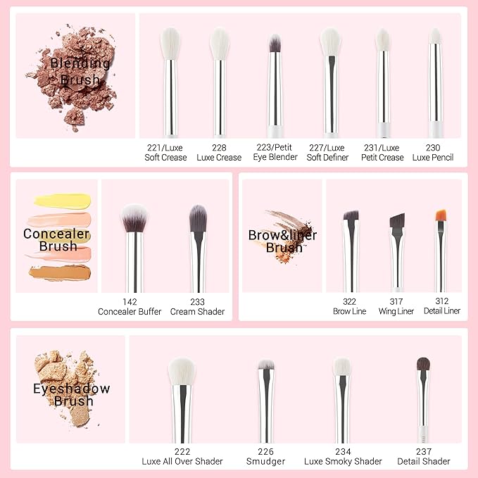 Jessup Small Eye Makeup Brush Set Professional 15pcs White/Silver Premium Natural-synthetic Eye Shadow Blending Concealer Eye & Brow Liner Brushes, T237-Velvo Beauty