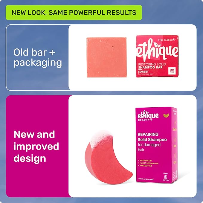 Ethique Repairing Shampoo Bar for dry, damaged hair with Rice Protein - Plastic-Free, Vegan, Cruelty-Free, 3.88 oz - Formerly Sorbet-Velvo Beauty