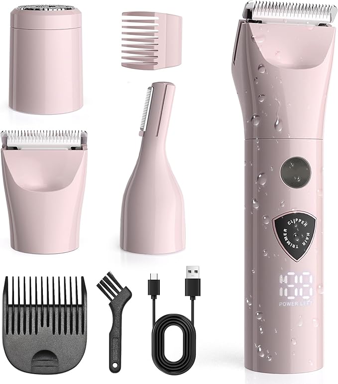 Women Bikini Trimmer - 3 in 1 Easy Cleaning Electric Razors for Women, 5V Rechargeable Pubic Hair Bikini Shaver, Waterproof Wet Dry Hair Remover & Trimmer for Underarm Leg Arm Body Face-Velvo Beauty