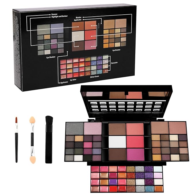 Professional Makeup Palette Set, 36 Colors Eyeshadow + 28 Lip Glosses + 4 Concealer Powder + 3 Blushers + 2 Contouring + 1 Highlight + 3 Brushes + Mirror, Make Up Palette Set-Velvo Beauty