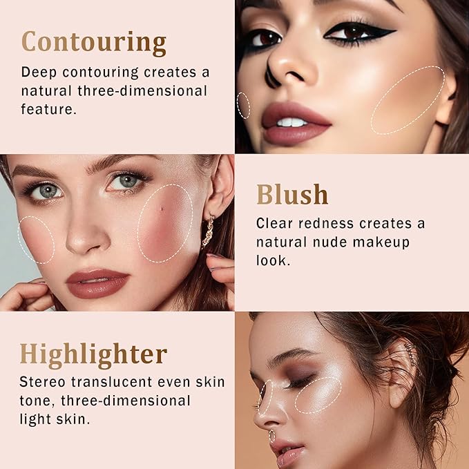 Contour Stick, Highlighter Stick, Blush Stick 3Pcs Cream Contour Kit with Contour Brush, Create Face Contour, Non-greasy, Waterproof Long-lasting Effect, Highlighter Makeup Stick (01-05-07, Light)-Velvo Beauty