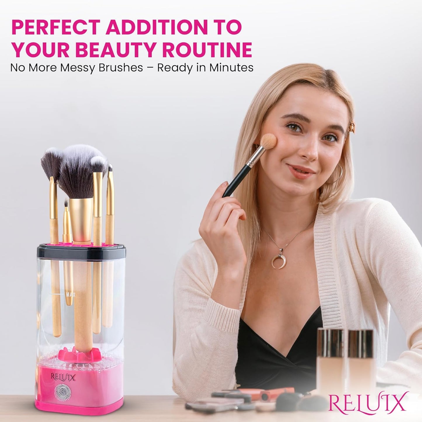 Makeup Brush Cleaner Machine – Electric Makeup Brush Cleaner Cleanser and Dryer, Automatic Spinning Brush Washer for Deep Cleaning, Cosmetic Brush Cleaner for Beauty Blender & Makeup Sponge-Velvo Beauty