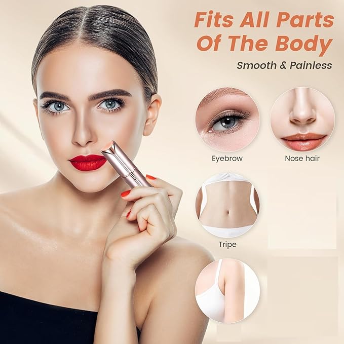 Facial Hair Remover for Women- as Seen on TV Painless Face Shaver -Mini Hair Remover, Electric Razor Shaver Portable Bikini Epilator for Lips, Chin, Armpit, Peach Fuzz, Fingers, Neck, Cheek(Champagne-Velvo Beauty
