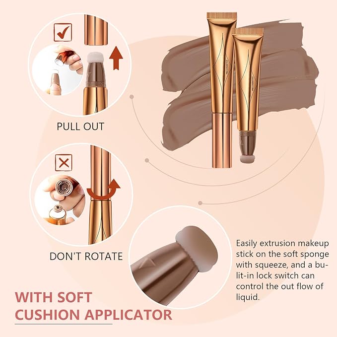 Liquid Contour Beauty Wand Set,Blush Liquid Contour Stick Highlighter Makeup With Cushion Applicator,Long Lasting Smooth Natural Matte Finish,Lightweight Blendable Super Silky Cream Sticks (01#02#04)-Velvo Beauty