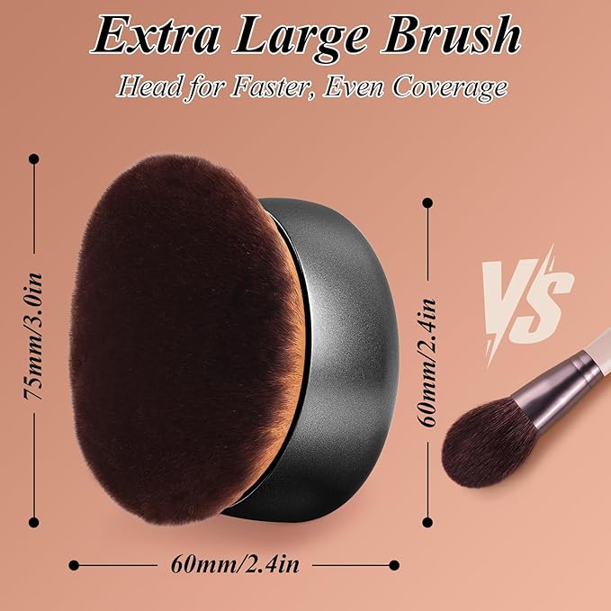 75MM Extra Large Self Tanner Kabuki Makeup Brush – Ultra Soft Dense Vegan Bristles for Body Makeup, Bronzer & Foundation–Applies Tanning Mousse, Lotion & Self Tanner–Black, Wet & Dry-Velvo Beauty
