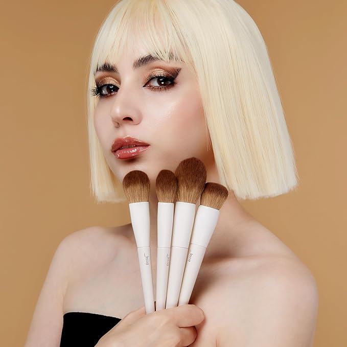 Jessup Makeup Brush Set 5Pcs Face Makeup Brushes Vegan Soft Foundation Brush Blush Brush Bronzer Contour Brush Highlighter Brush Fluffy Setting Powder Brush, Light Grey T493-Velvo Beauty