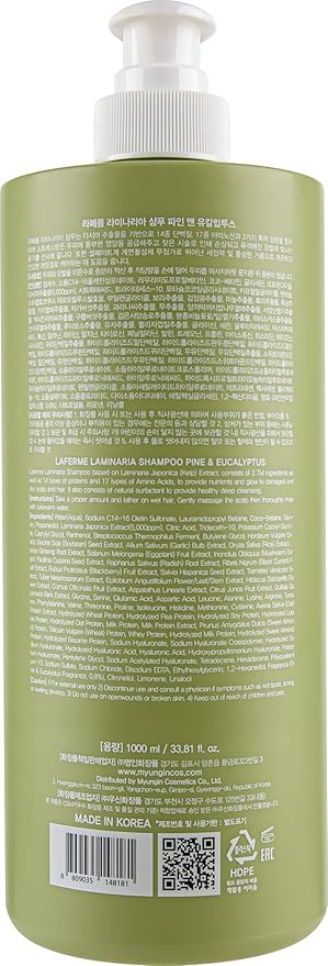 laferme Laminaria Shampoo with Organic Ingredient, Korean Clarifying Shampoo, Hydrating for Dry Hair, Strengthening for Weak Hair, Sulfate & Paraben-Free, for Women & Men, 33.8 FL OZ, Pine Eucalyptus-Velvo Beauty