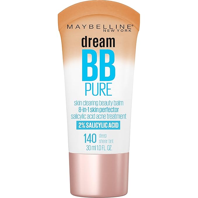Maybelline Dream Pure Skin Clearing BB Cream, 8-in-1 Skin Perfecting Beauty Balm With 2% Salicylic Acid, Sheer Tint Coverage, Oil-Free, Deep, 1 Count-Velvo Beauty
