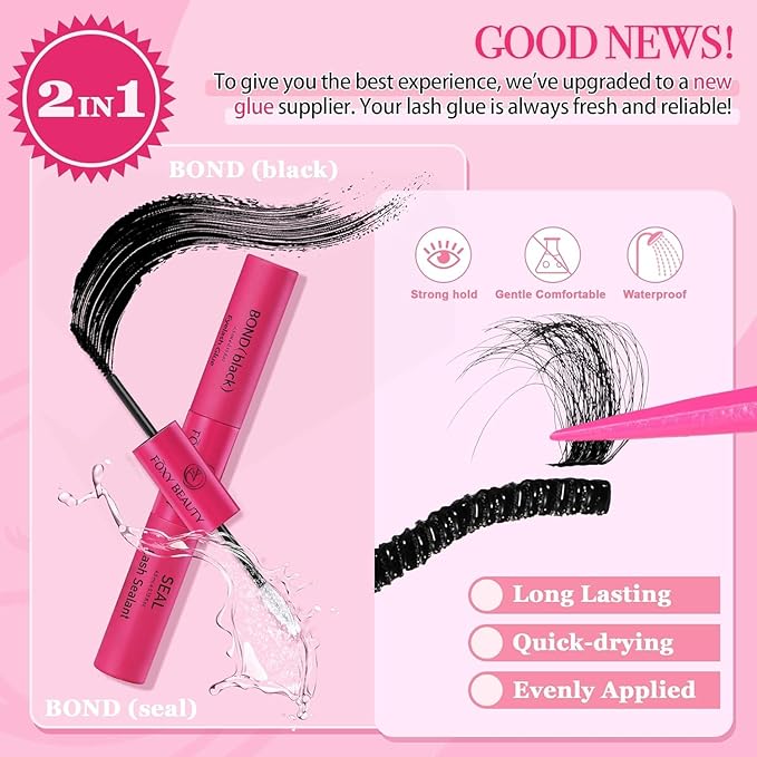 Lash Clusters - Lash Clusters Kit Lash Extension Kit with Lash Bond and Seal Cluster Eyelash Extensions Eyelash Clusters 20D30D40D50D-0.07D Lashes Clusters Eyelash Extension Kit DIY at Home Eyelashes-Velvo Beauty
