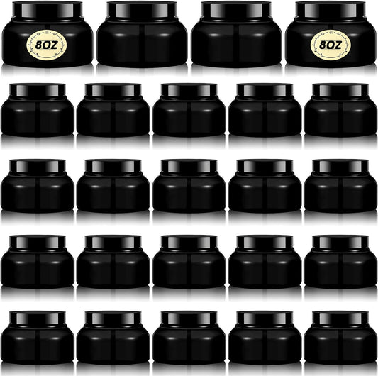 Tessco 24 Pack Plastic Jars with Lids Labels Empty Clear Plastic Jars Round Refillable Cosmetic Containers Body Butter Containers Bulk Sugar Scrub Bottle for Make Up(8 oz,Black)-Velvo Beauty
