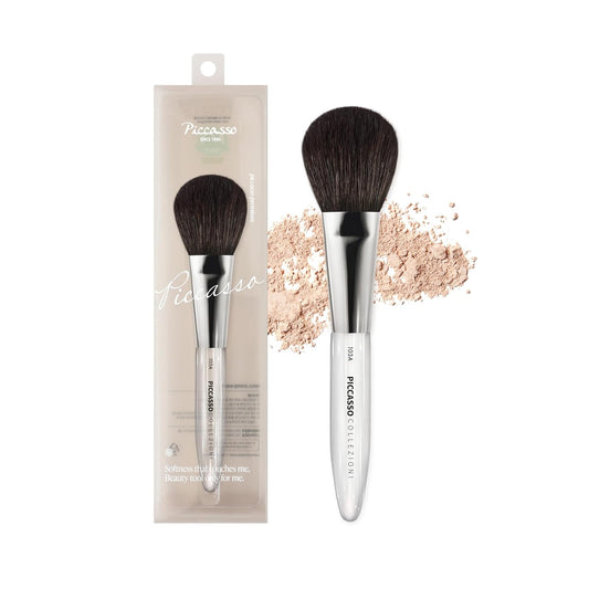 Piccasso COLLEZIONI 103A Powder Brush – Soft Makeup Brush for Face, Fluffy Blush and Setting Tool with Goat Hair Blend, Ideal for Powder Application, Shading, and Natural Finish, Professional Korean-Velvo Beauty
