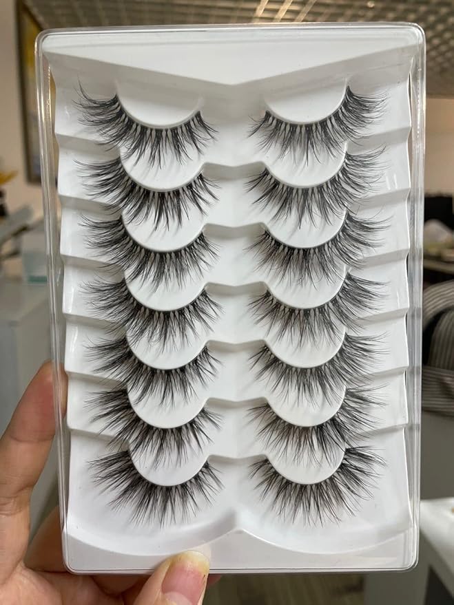 False Eyelashes with Clear Band Faux Mink Lashes Natural Look 3D Volume Wispy Fake Lashes Pack by Kiromiro 7 Pairs-Velvo Beauty