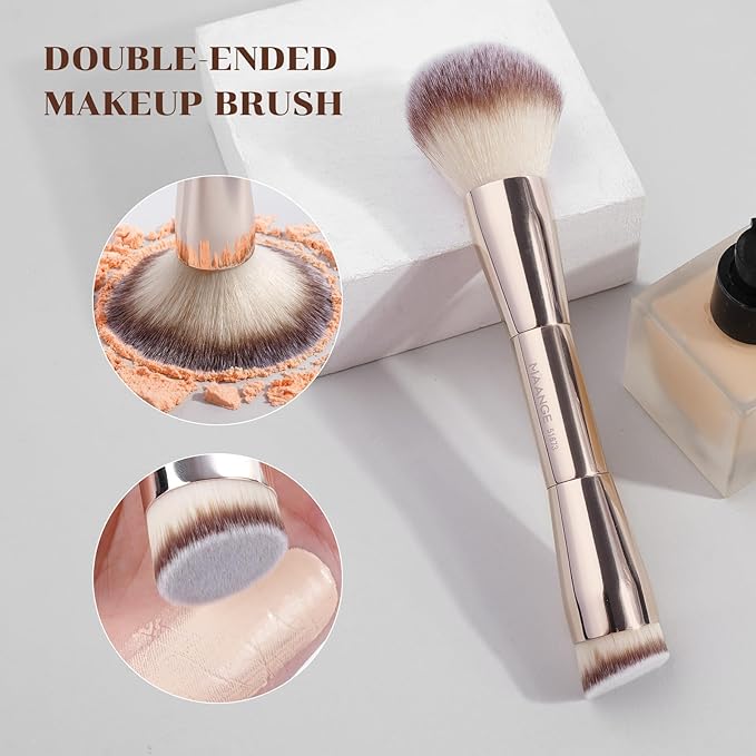 MAANGE 7pcs Makeup Brush Set Double Sided Kabuki Makeup Brushes Contour Brush for Foundation Liquid Powder Concealer Cream Cosmetics Bronzer Blending Blush Buffing Makeup Tools (Gold)-Velvo Beauty