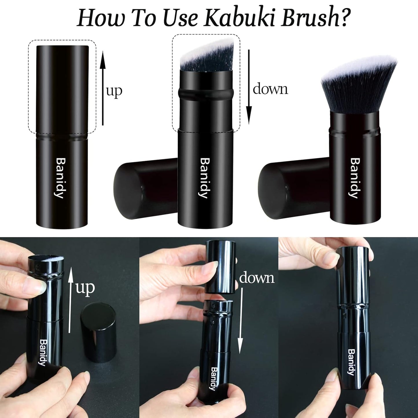 Makeup Brush Kabuki Face Brushes Retractable Travel Blush Kabuki Brush Portable Flawless for Foundation, Powder Blush, Bronzer, Buffing, Liquid, Cream, Cruelty Free with Cover(1PCS)-Velvo Beauty