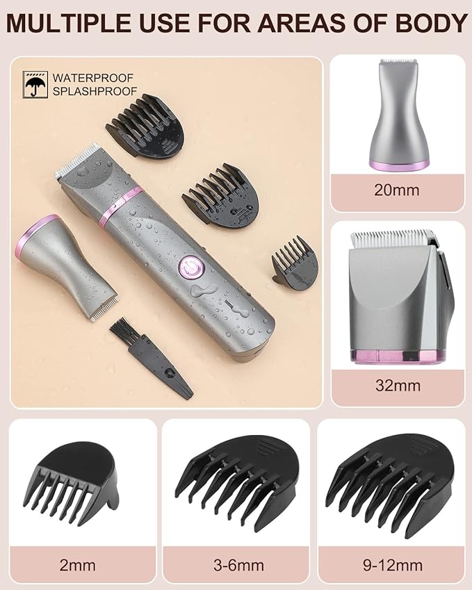 Pubic Hair Trimmer Women Bikini Trimmer Electric Shaver Razor for Bikini Armpit Legs Groin Hair Removal Body Hair Trimmer, Rechargeable Waterproof for Wet and Dry Use,Gray&Purple-Velvo Beauty