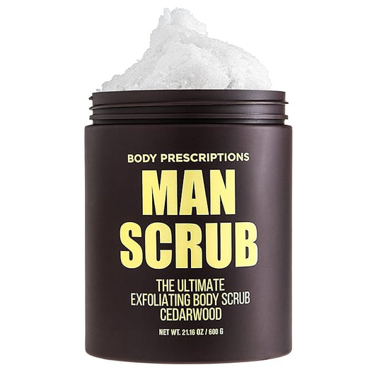 Body Prescriptions Men’s Exfoliating Body Scrub – Ultimate Skin Cleansing Wash in Jar with Twist-Top Lid, For All Skin Types, 21 Ounce (Pack of 1), Cedarwood-Velvo Beauty