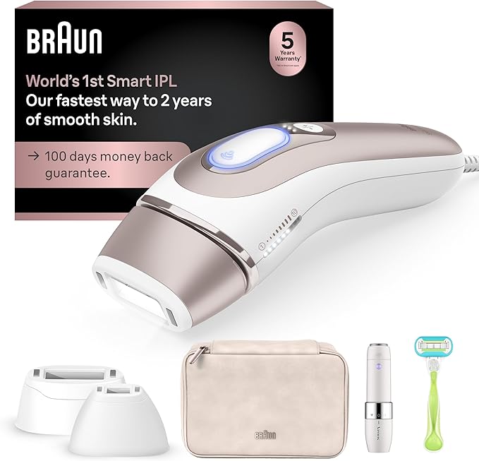 Braun IPL Skin i·Expert, at Home Laser Hair Removal, Permanent Visible Hair Reduction, with Free App, Smart IPL, Vanity Case, Venus Razor, 2 Smart Heads, Facial Trimmer, PL7219-Velvo Beauty