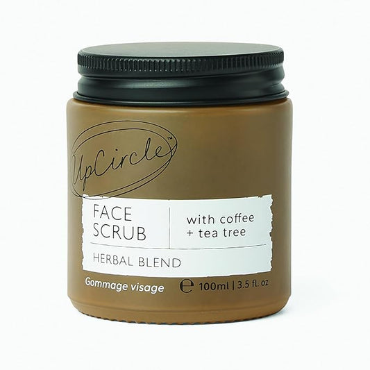 UpCircle Coffee Face Scrub - Herbal Blend For Oily, Combination + Spot Prone Skin 3.5oz - Tea Tree, Shea Butter, Coconut + Rosehip Oil - Natural, Vegan Face Exfoliator For Soft, Smooth Skin-Velvo Beauty