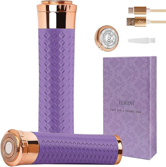 Facial Hair Removal for Women, Painless Rechargeable Hair Removal Device, Comes with 2 Replacement Heads, Portable Electric Shaver/Razor for Face, Chin, Upper Lip, arms and Peach Fuzz (Purple)-Velvo Beauty