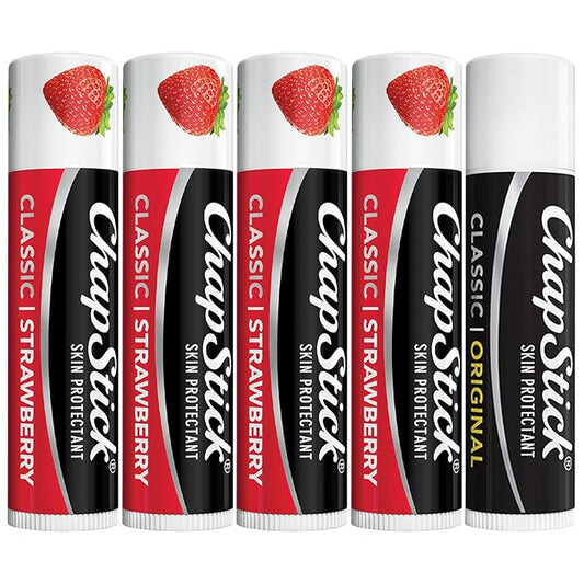 ChapStick Strawberry Lip Balm 4-Pack + 1 Classic Original ChapStick, Lip Moisturizer, 0.15 Oz Ea (5 Piece Set)-Velvo Beauty